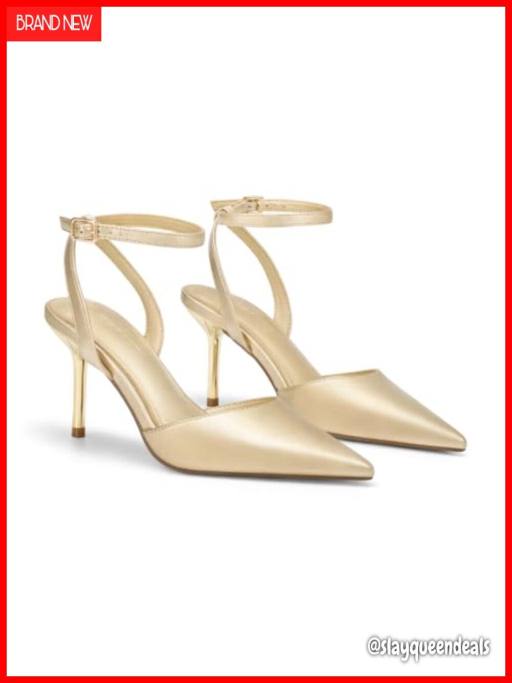 Coutgo Women Stiletto High Heels Closed Pointed Toe Ankle Strap Dress Shoes